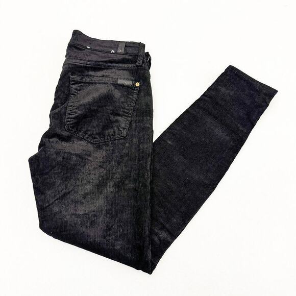 7 For All Mankind Corduroy Textured Black Denim Skinny Jeans Size 27 - Picture 9 of 9
